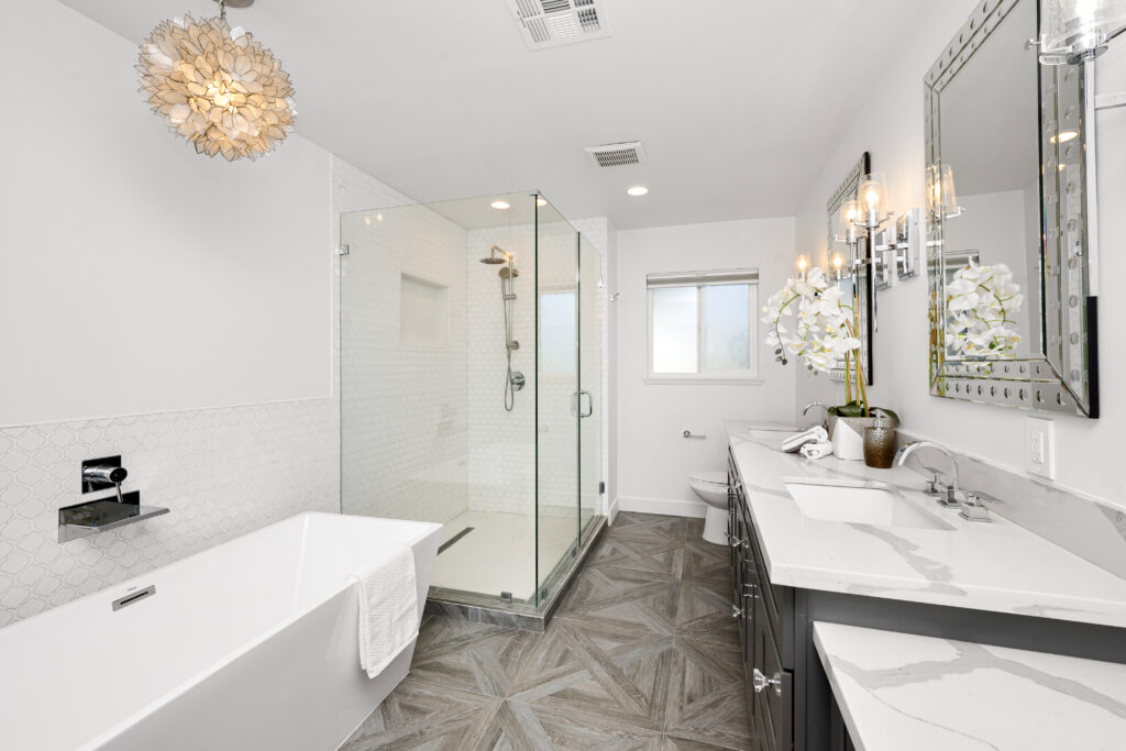Bathroom Remodeling with marble countertops by R3 Homes Oregon